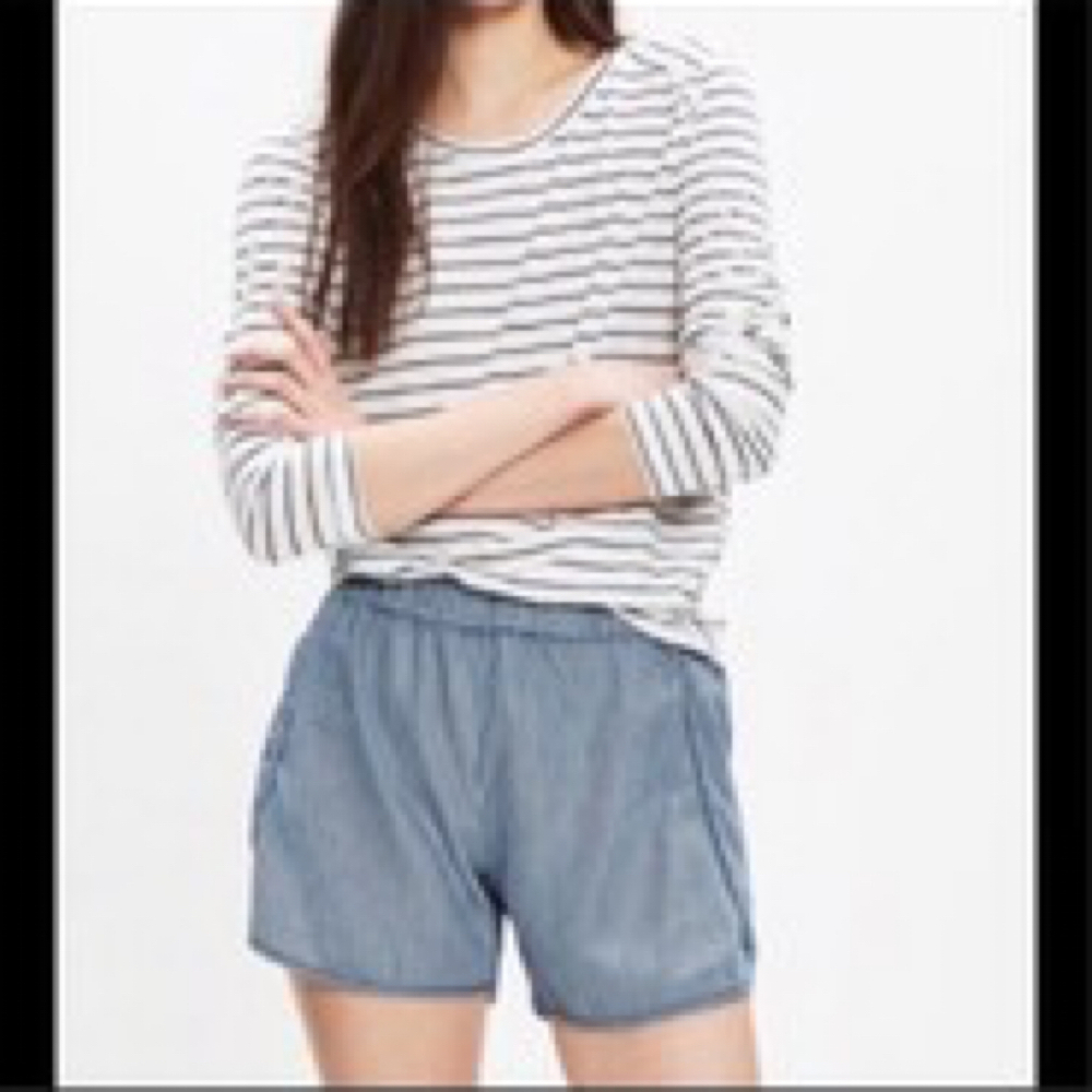 MADEWELL Railroad Stripe Pull-On Shorts Blue Size Large